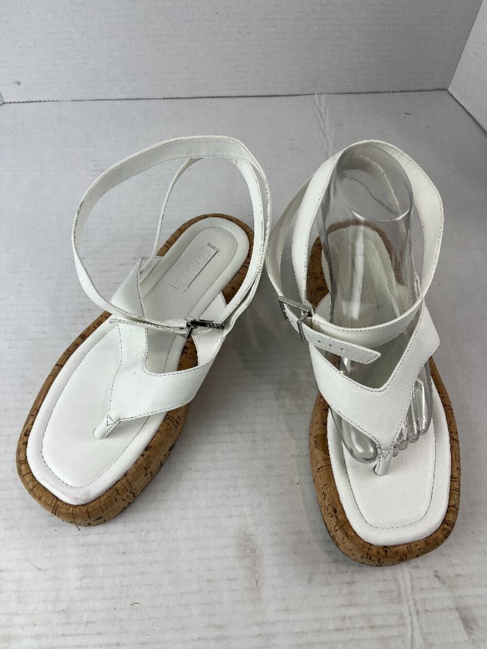 Women's White Leather Schutz Ankle Wrap Sandals Size US 8